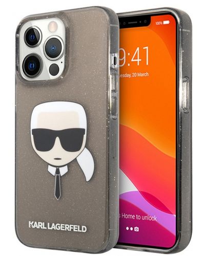 Калъф Karl Lagerfeld - Glitter Karl Head, iPhone 13 Pro Max, черен - 2